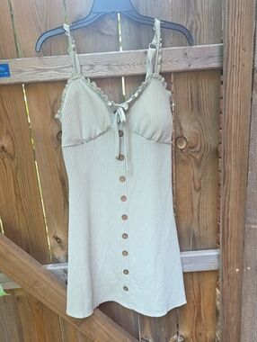 Derek Heart Sage Green Ribbed Button-Front Mini Dress